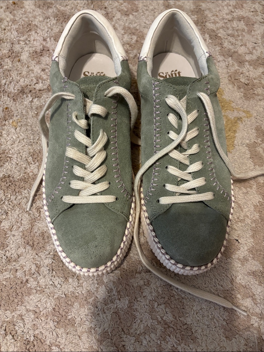Söfft Olive Green Suede Sneakers with Cream Laces